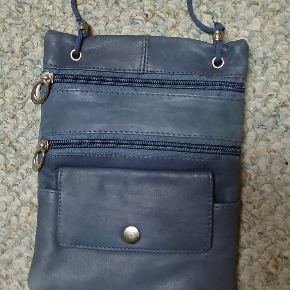 Blue leather mini purse